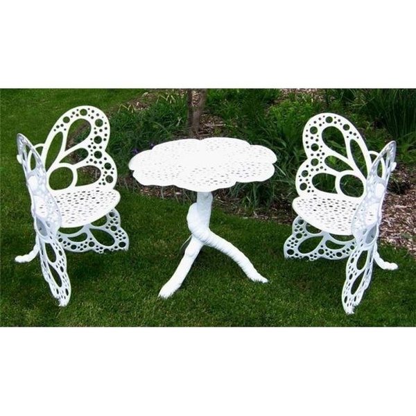 Flowerhouse FlowerHouse FHBFBSET-W 3-Piece Antique Design Metal Butterfly Bistro Set - White FHBFBSET-W